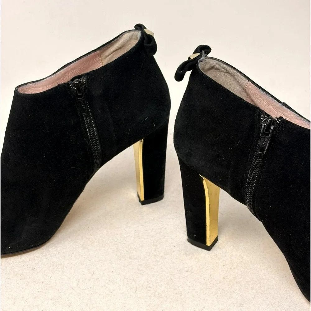 Kate Spade New York Black Suede Ankle Booties Block Heel Women's Size 7 B Italy